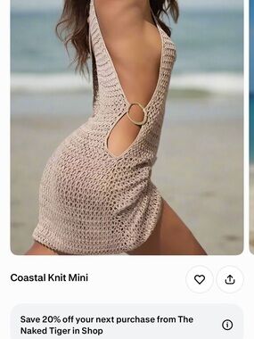 Knit Ring-Detail Beach Coverup Dress in Cream
